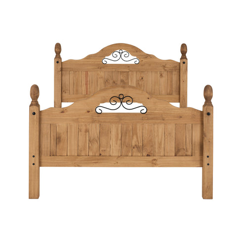 Corona Scroll 4FT6 Bed High Foot End - Distressed Waxed Pine